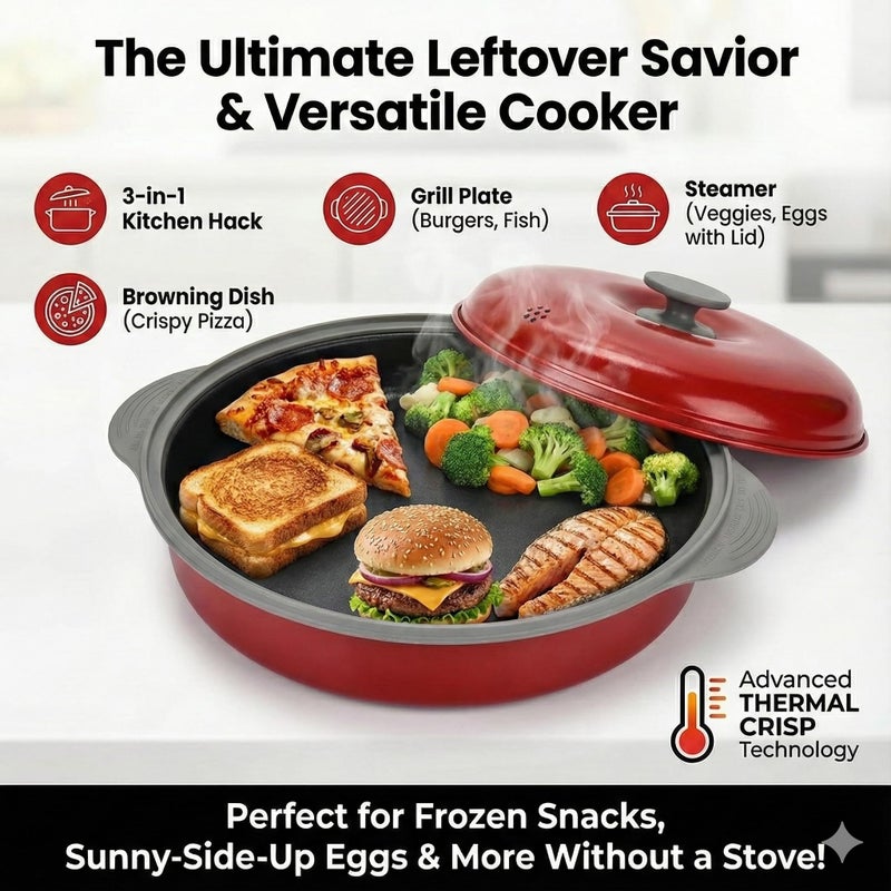 MACONEE Microwave Frying Pan Skillet, Grill & Crisper Pan with Lid Allows You to Fry, Sizzle, and Brown Foods in the Microwave, Micro Cookware for Grilling, Reheating, and Cooking a Variety of Dishes - Image 3